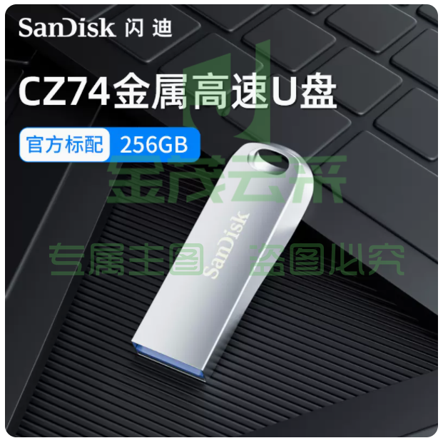 U盘(可刻字） 闪迪全金属U盘USB3.1电脑256G高速优盘cz74