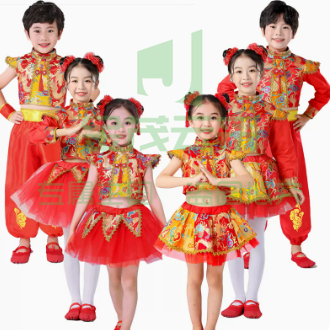 六一儿童节演出服说唱中国红秧歌打鼓服幼儿园太平女儿民族舞蹈服