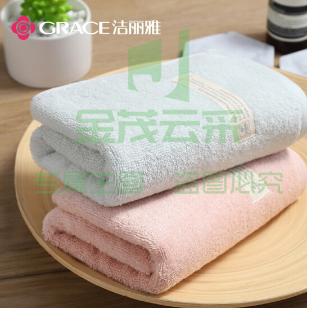 洁丽雅（Grace）新疆棉毛巾 长绒棉A类毛巾2条装 纯棉加厚柔软强吸水洗脸巾 72×34cm 樱花粉+素雅绿