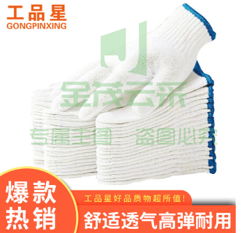 工品星 手套劳保耐磨工作加厚白棉纱棉线劳动工地干活蓝边10付装 京东快送