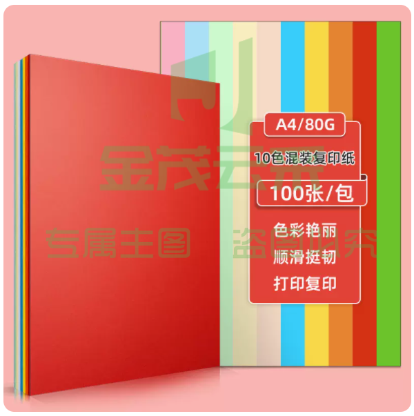 得力办公A4彩纸十色混装 80g 100张/包