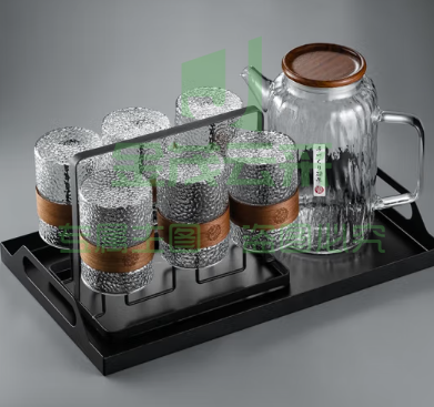 格娜斯（CRISTALGLASS）玻璃杯家用套装水杯耐高温茶杯喝水杯子2022年新款客厅待客杯具 祥云锤纹杯+杯架+铁艺盘+日式壶