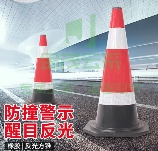 橡胶路障路锥高70CM 圆锥反光道路安全警示牌 隔离墩三角锥