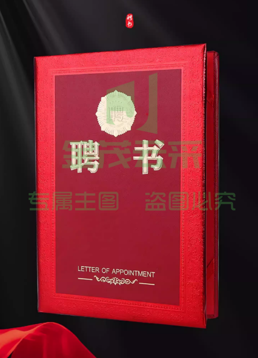 浮雕高档聘书证书  定做封面外壳 定制烫金LOGO荣誉证书聘任书任命书