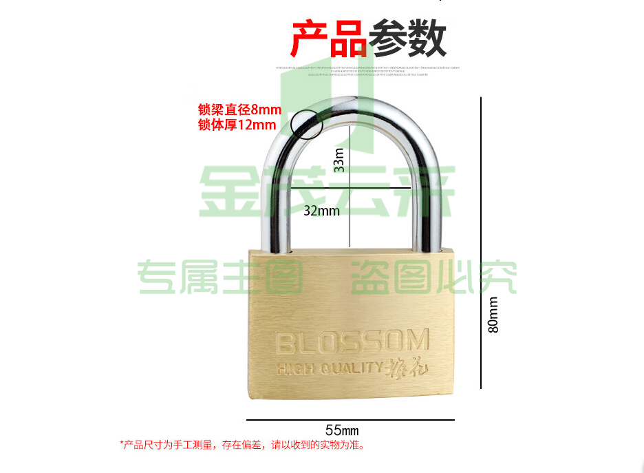 梅花（BLOSSOM）铜挂锁 55mm（076） 防水防锈家用锁具 宿舍挂锁柜门锁 防盗窗锁头55mm（076）