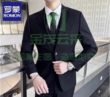 罗蒙西服套装男士韩版修身外套商务职业正装三件套西装+西裤+衬衫
