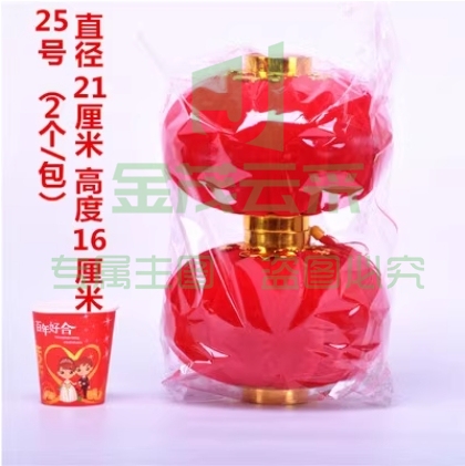 植绒球小红灯笼喜庆挂饰连串装饰21*16cm2个/包