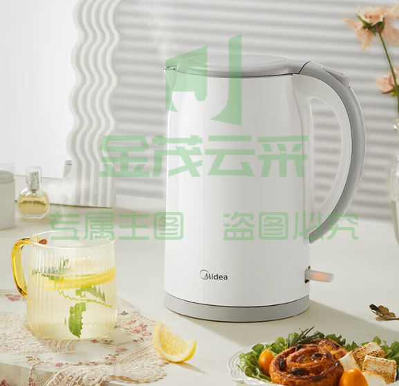 美的（Midea）电热水壶304不锈钢【速沸I防烫】SH17M301A  双层防烫1.7L大容量热水壶 无缝内胆暖水壶快速沸腾开水壶