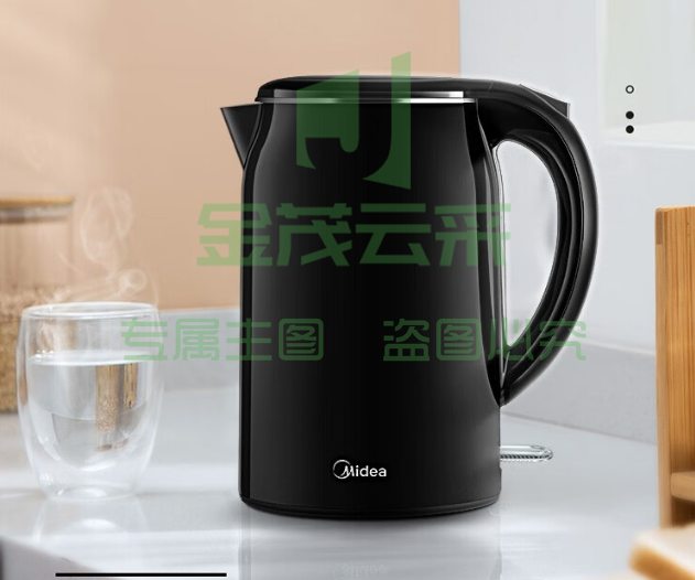 美的（Midea）电热水壶304不锈钢【速沸I防烫】SH17M301A  双层防烫1.7L大容量热水壶 无缝内胆暖水壶快速沸腾开水壶