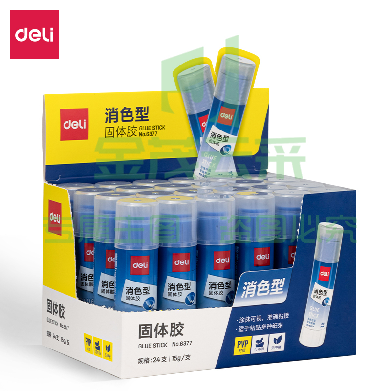 得力（deli）6377  15g可变色PVP固体胶 牢固顺滑易标记 干燥后无色(浅蓝) 24支/盒  （单位：盒）