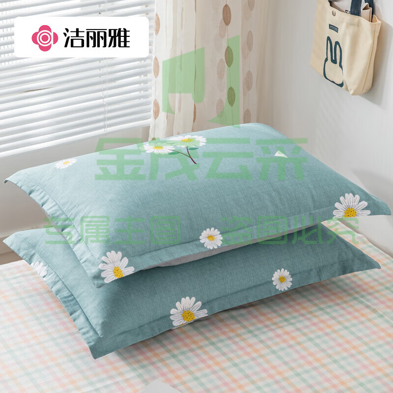 洁丽雅（Grace）纯棉枕套一对 加厚家用印花枕头套枕芯套 花漾-蓝48*74cm