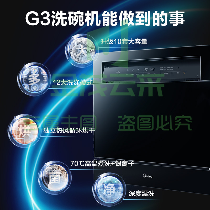 美的（Midea）10套 全自动家用洗碗机 台式嵌入式 银离子 高温除菌 热风烘干 消毒刷碗机 G3 电器 厨房