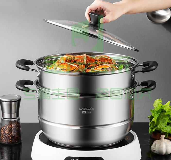 美厨(maxcook)304不锈钢蒸锅36CM 二层复底 燃气炉电磁炉通用 MCZ1543