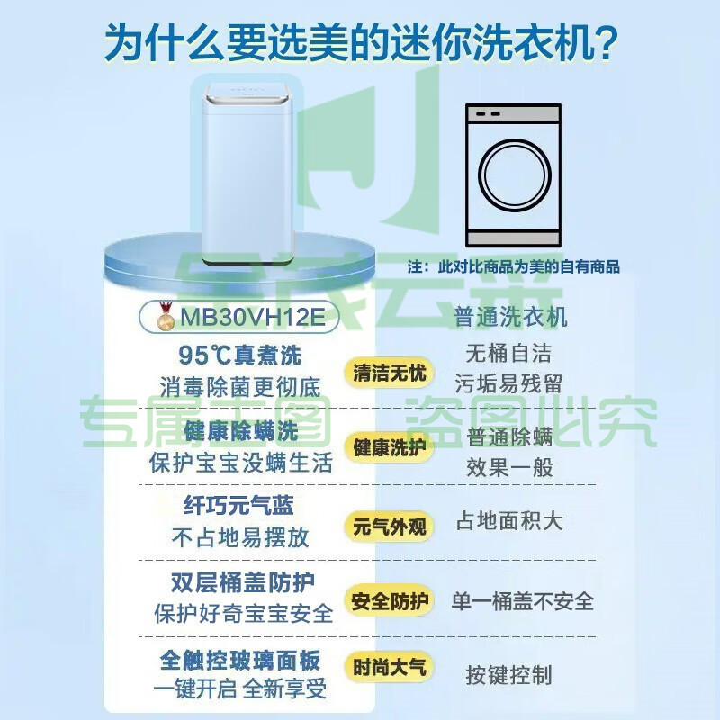 美的（Midea）婴儿洗衣机母婴儿童内衣 小型3公斤全自动波轮 杀菌除螨高温煮洗宝宝专享 【迷你系列】MB30VH12E