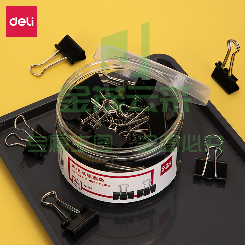 得力(deli) 8564-4号黑色长尾票夹25mm筒装(黑)(48只/筒)