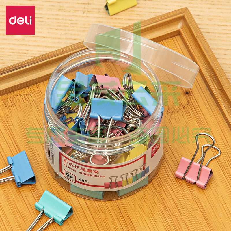 得力(deli) 8555-5号彩色长尾票夹19mm(筒装)(混)(40只/筒)