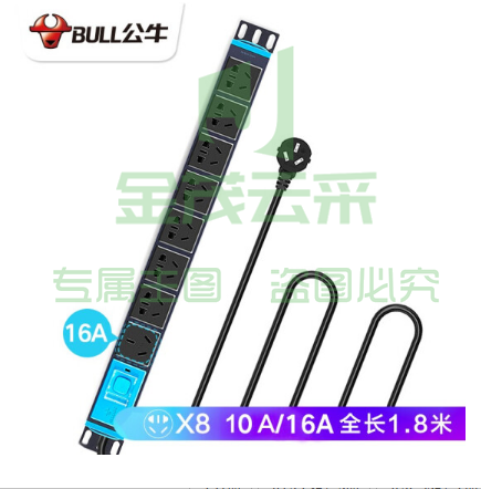 公牛GNE-108D 1.8米线长16A机柜插座接线板