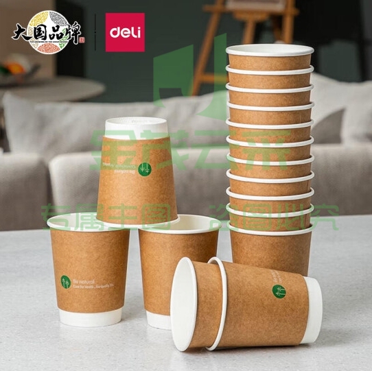 得力(deli)  19204 20只/包  280ml双层一次性纸杯（可当天配送发货）