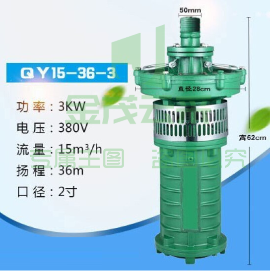 上海人民 油浸泵 潜水泵  三相380V水泵 国标 3KW15吨36米2寸 货号：JC