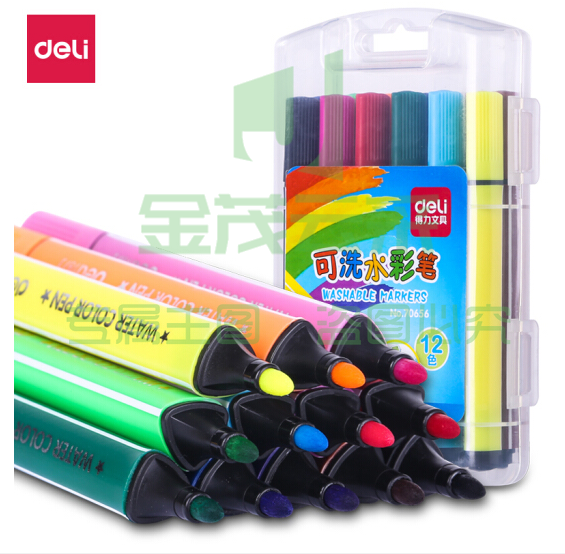 得力 12色水彩笔  可水洗绘画笔 粗三角杆 70656盒装