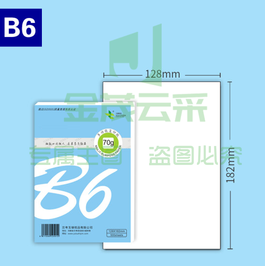 B6打印纸 70g 128*182mm   500张/包  货号：ZF