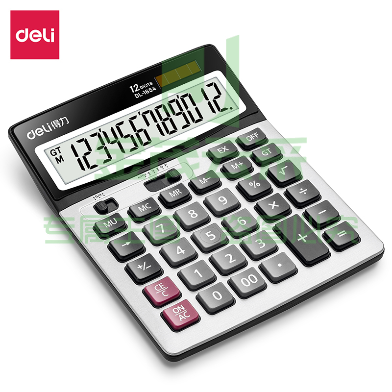 得力(deli)双电源宽屏大号金属面板办公桌面计算器 财务计算机 办公文具用品 银灰色1654