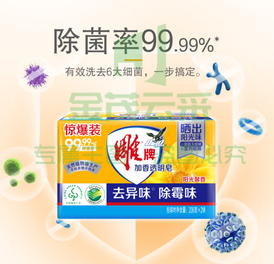 雕牌 除菌加香透明皂 洗衣肥皂206g.