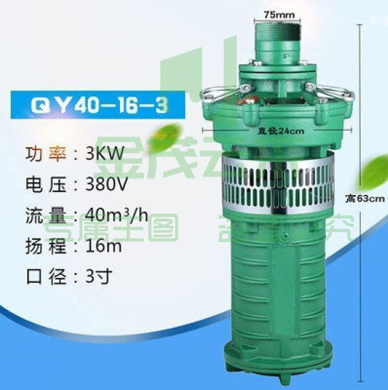 上海人民 油浸泵 潜水泵 三相380V水泵 国标 3KW40吨16米3寸 货号：JC