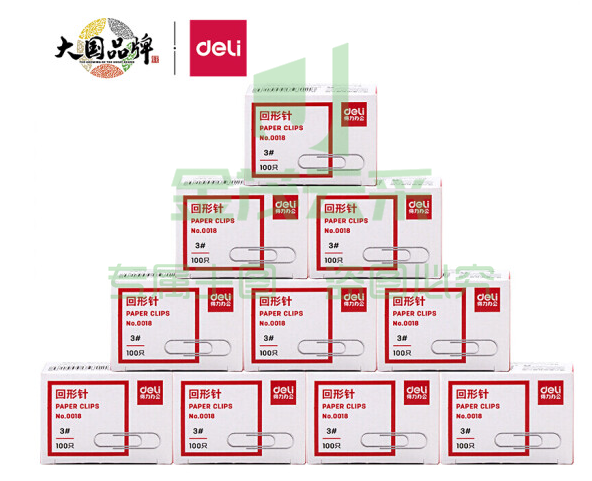 得力(deli) 0018 金属回形针 100枚/盒 10盒装 办公用品