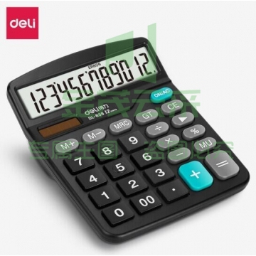 得力 deli  0838计算器12位宽屏双电能源百分比计算机大按键办公财务专用(黑)BG.648