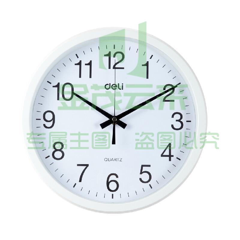 得力（deli）9005 钟表挂钟客厅方形创意时钟挂表简约现代家用家庭电子石英钟 12英寸白色圆形