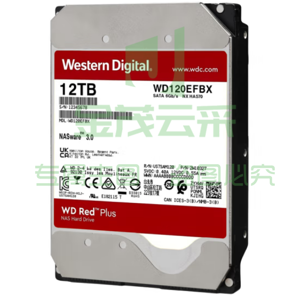 西部数据WD120EFBX NAS硬盘 WD Red Plus 西数红盘Plus 12TB 7200转 256MB SATA CMR
