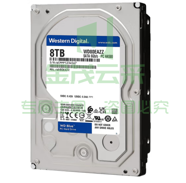 西部数据WD80EAZZ 台式机机械硬盘 WD Blue 西数蓝盘 8TB 5640转 128MB SATA CMR