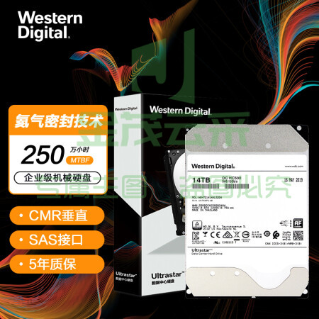 西部数据WUH721414AL5204 企业级氦气硬盘 Ultrastar HC530 SAS 14TB 7200转 512MB CMR