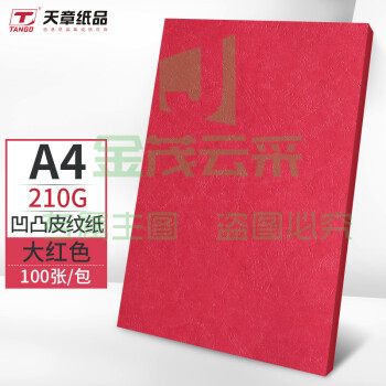 天章(TANGO)A4封面纸 双面凹凸皮纹纸 压纹纸 云彩纸 封皮纸 彩色卡纸标书封面硬厚手工卡纸 大红色210g100张