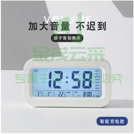  三年二班多功能电子闹钟学生专用起床神器强力叫醒儿童男孩女孩桌面时钟摆件七夕礼物 白色（充电款）