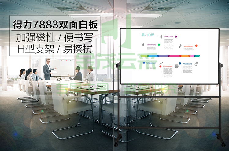 得力（deli）7883 90*150cm H型架可移动可翻转双面磁性白板 （可当天配送发货）