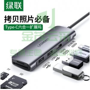 绿联 70411 Type-C扩展坞 通用USB-C转HDMI转换器 4K投屏读卡转接头PD拓展坞（可当天配送发货）
