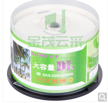 紫光(UNIS)DVD+R DL光盘/刻录盘 8速8.5G桶装50片 空白光盘 (.211)（可当天配送发货）
