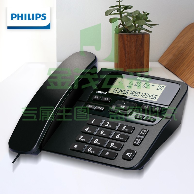 飞利浦(PHILIPS)电话机座机 固定电话 办公家用 来电显示 双接口 免电池 CORD118黑色 办公伴侣