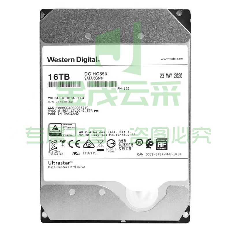 西部数据 16TB 企业级硬盘 HC550 SATA6Gb/s 7200转512M 氨气密封