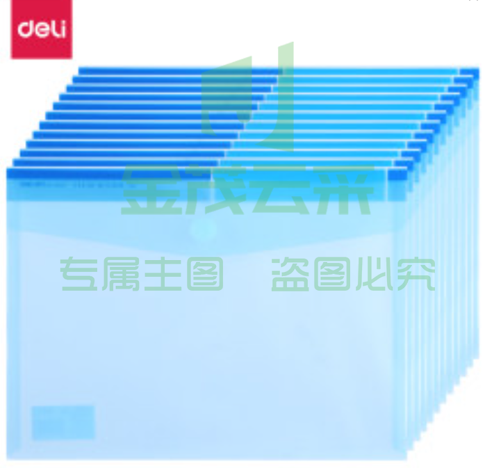 得力(deli) 5504 A4加厚透明文件袋/粘扣资料袋/防水档案袋 12个装 尺寸：315*235mm 蓝色 (5包起售，偏远区域下单前请电话咨询)