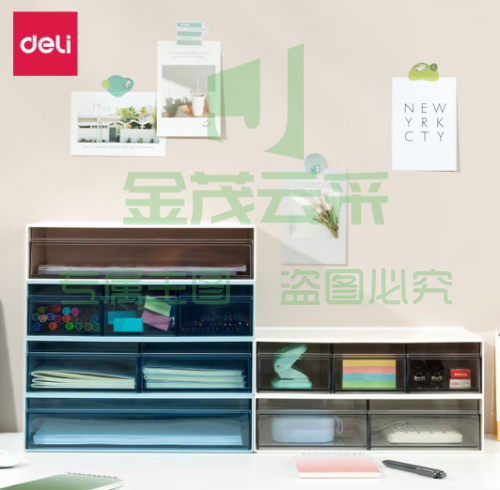 得力(deli)三格桌面收纳盒 抽屉式办公室用品文具文件分类多层储物盒子 宿舍化妆品杂物防尘整理盒 白色PK106