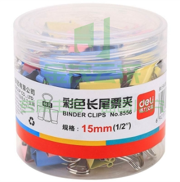 得力 8556 彩色长尾票夹 15mm 60只/筒 （筒） 混色