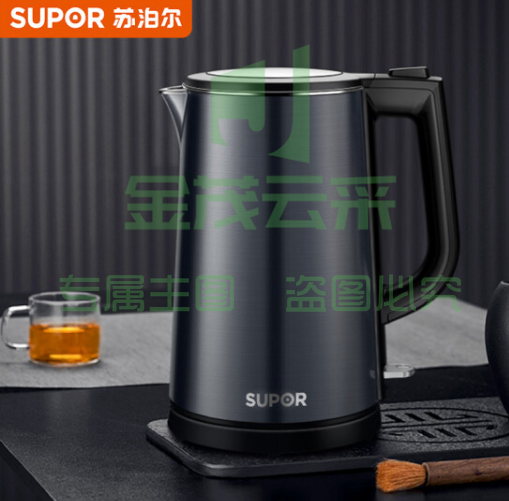 苏泊尔(SUPOR)电水壶 双层防烫烧水壶热水壶 1800W快烧 全钢无缝内胆电热水壶 SW-17J15B 1.7L大容量