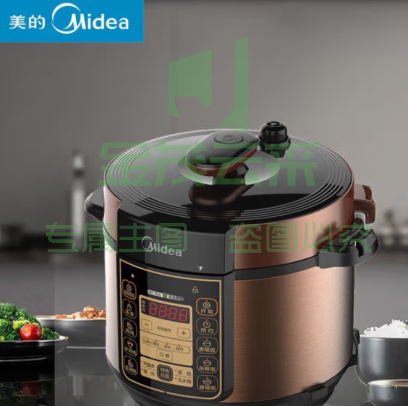 美的(Midea)电压力锅双胆5L家用数码显示定时预约蛋糕开盖煮MY-50RZB05慢炖70Kpa无水焗烧饭烧汤