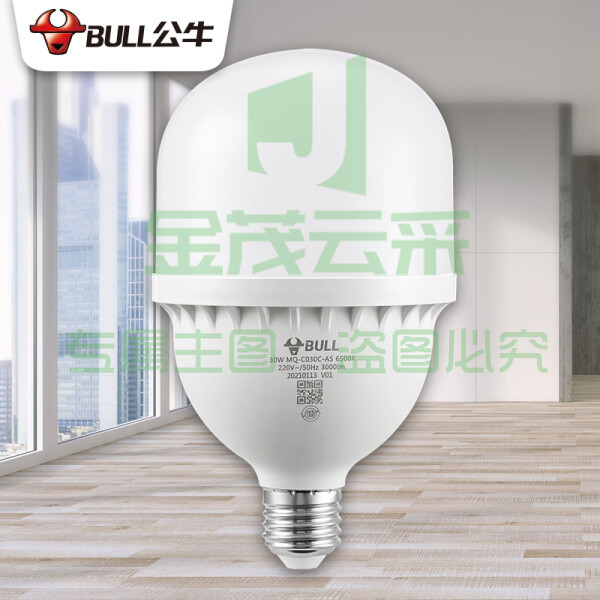 公牛(BULL)LED灯泡高亮球泡螺旋螺口白光柱形灯厂房车间商超食堂 30W球泡白光6500KE27螺口