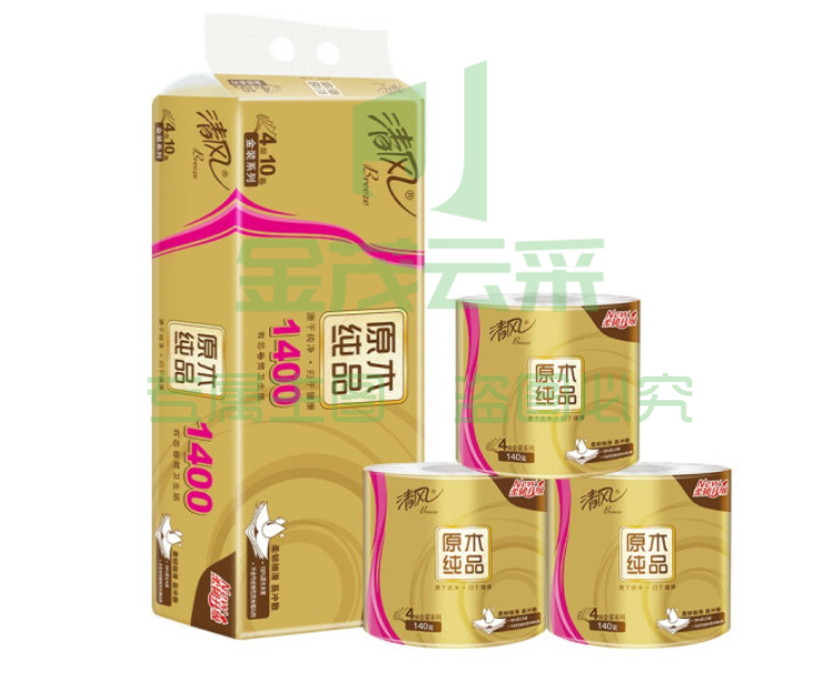 清风卷纸B22AFJ2原木金装 4层加厚140克卫生纸巾10卷/提
