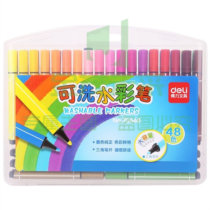得力70660粗三角杆水彩笔(混)(48支/盒)