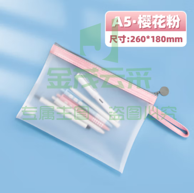 天色（TIANSE）A5磨砂文件袋 防水透明资料袋试卷票据整理收纳袋大容量拉链手提袋 TS-259 樱花粉（个）